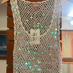 Show Me Your MuMu White Crochet Top with Iridescent Sequins